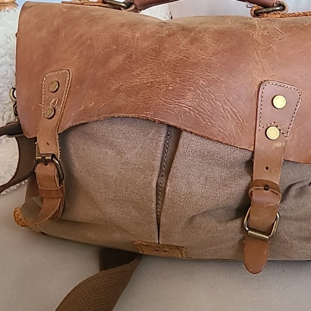 Brown Canvas and Leather Messenger Bag